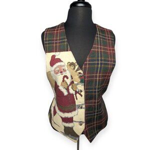 Vintage On The Verge Tapestry Style Santa Claus and Plaid Vest Size Small